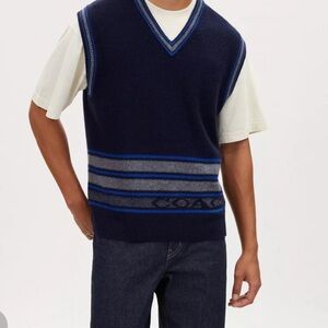 Coach Men's Sweater Vest in Navy and Grey NWT Size XL